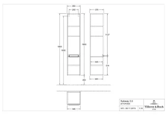 Villeroy & Boch Subway 2.0 Шкаф-пенал, 2 двери, 350 x 1650 x 370 mm, Glossy Grey A71000FP