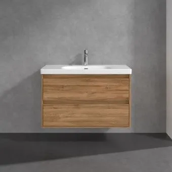 Villeroy & Boch Skyla Тумба под раковину, 2 выдвижных ящика, 972 x 596 x 439 mm, Oak Kansas +Skyla Pаковина для установки на тумбу, 1000 x 470 x 165 mm, с переливом, Альпийский белый C79900RH+5A51A501