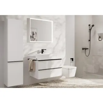 Hansgrohe, Tecturis E, Смеситель для раковины 240 Fine, однорычажный, CoolStart, с клапаном push-open, матовый черный, 73070670