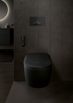Villeroy & Boch Supreo топ унитаз-биде, унитаз с вертикальным смывом с открытым смывным краем, Pure Black CeramicPlus V16EN3R7