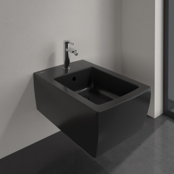 Villeroy & Boch Memento 2.0 Унитаз с открытым смывным краем, настенный, смыв DirectFlush, Pure Black CeramicPlus + Сиденье + Биде
