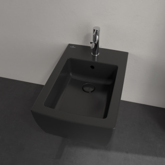 Villeroy & Boch Memento 2.0 Унитаз с открытым смывным краем, настенный, смыв DirectFlush, Pure Black CeramicPlus + Сиденье + Биде